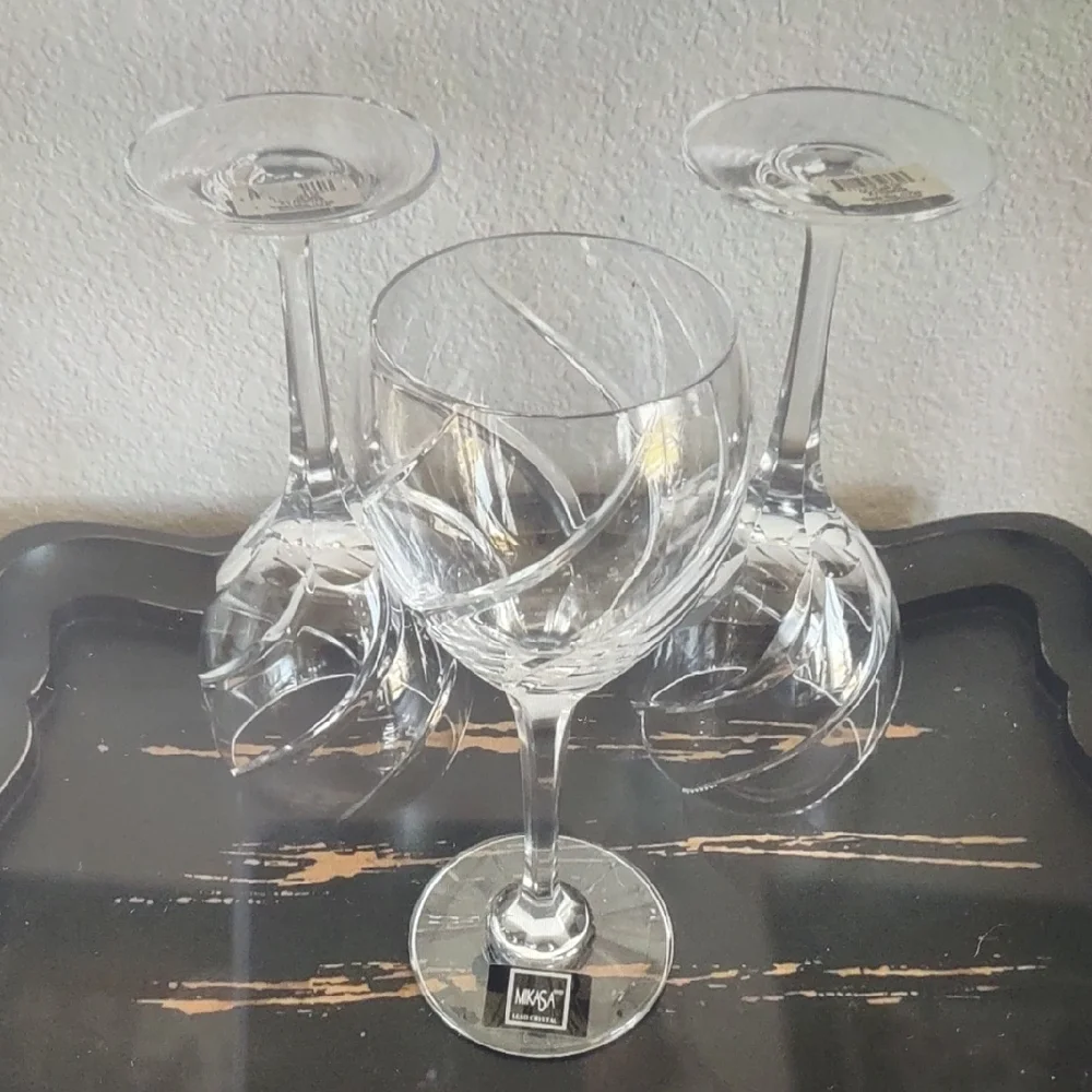 (New) Mikasa Clear Olympus Grande Swirl Design Crystal Wine Glass Set of 3 - Picture 5 of 5